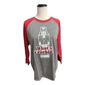 Next Level Apparel Red and Gray Raglan Tee Nutcracker Christmas